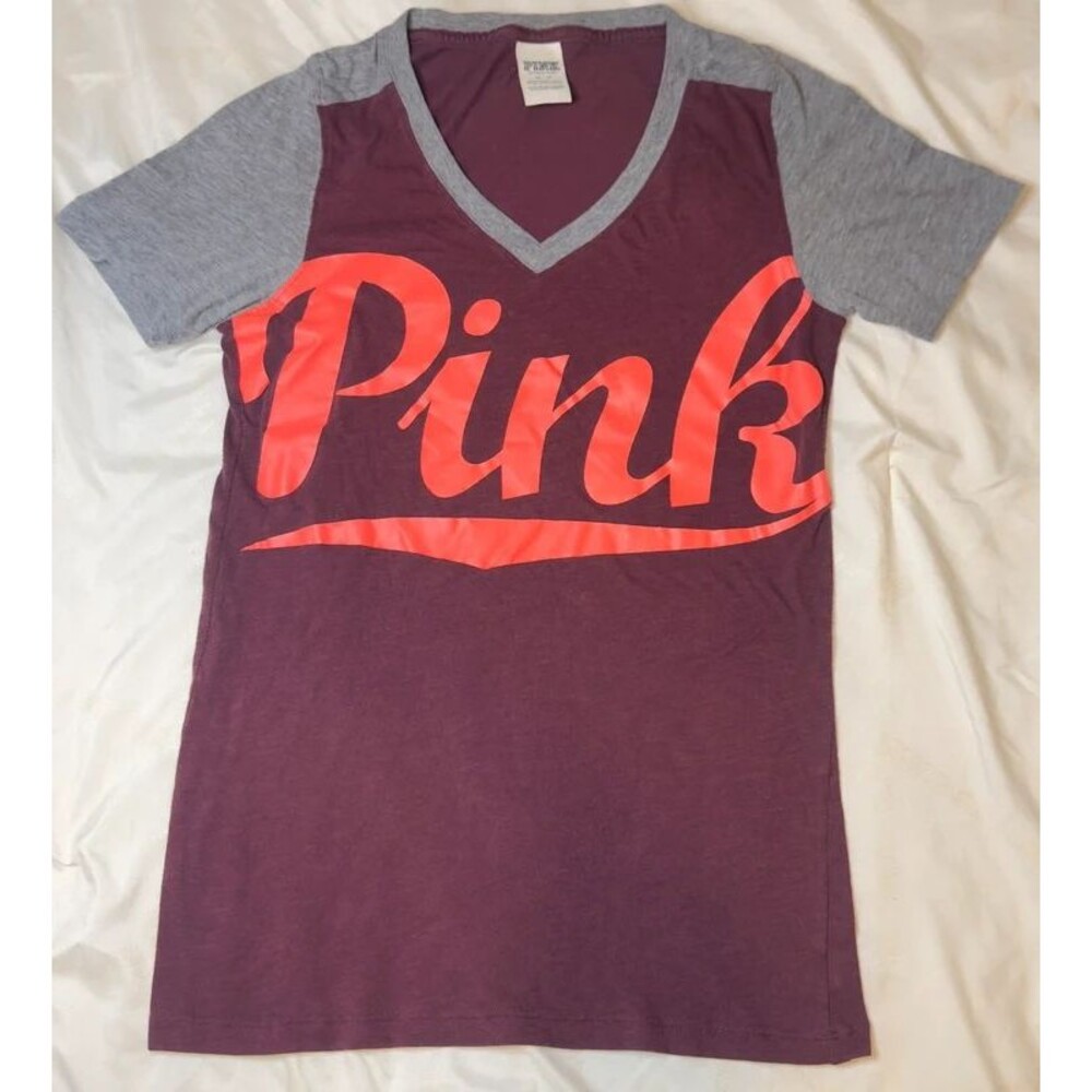 Pink Victorias Secret Color Blocked T Shirt Wine Gray Size Med